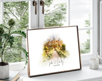 Wedding Venue Print, Wedding Gift, 1st Wedding Anniversary Present, Venue Sketch, Painting from Photo, Personalised Drawing, Couple Gift
