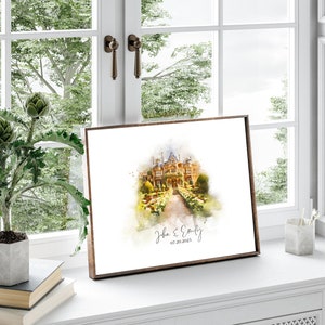 Wedding Venue Print, Wedding Gift, 1st Wedding Anniversary Present, Venue Sketch, Painting from Photo, Personalised Drawing, Couple Gift