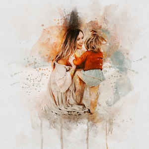 Illustrazione personalizzata madre figlia, mamma figlia, arte personalizzata madre figlia, ritratto di famiglia, dipinto di ritratto di famiglia personalizzato_Arte
