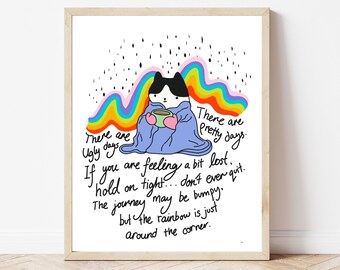 Cat Print, mental health posters, Rainbow wall art, Kitchen Decor, Unique art, Rainbow wall art, cute cat, modern kitchen decor, 285