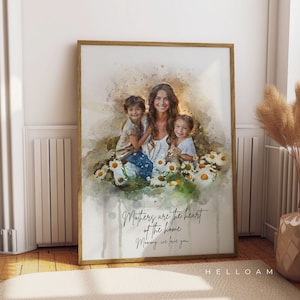 Mothers Day Gift Personalised Watercolour Portrait, Mom Gift, Family Portrait, Portrait from Photo for Her, First Mothers Day