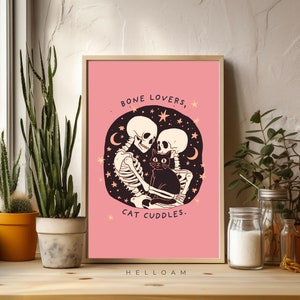 Skelett-Liebhaber, Halloween-Dekoration, Halloween-Dekoration, Vintage-Design, Skelettdruck, lustige Wand, schwarze Katze niedliche schwarze Katze