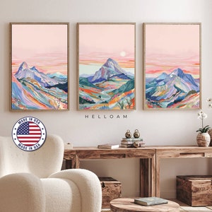 Mountain Wall Art, Watercolor Mountain Print, Nature Wall Art, Mountain Poster, Landscape Set Printed Art, 3 Piece Wall Art, maximalist, USA