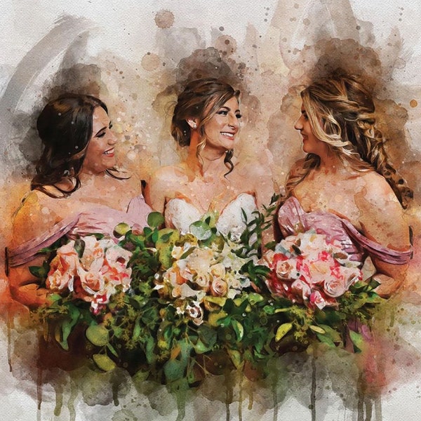 Custom Bridesmaid Portrait from Photo,, Bride and Bridesmaid Illustration, Maid of Honour Gift, Bridesmaid Wedding Gift, Thank you Gift_Art