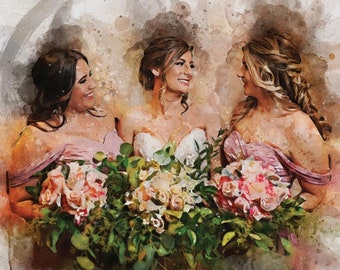 Custom Bridesmaid Portrait from Photo,, Bride and Bridesmaid Illustration, Maid of Honour Gift, Bridesmaid Wedding Gift, Thank you Gift_Art