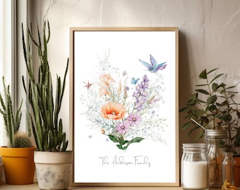 Birth Flower Print Custom Bouquet Painting Birth Flower Bouquet Birth Month Flower Custom Digital Wall Art Print Personalized Gift