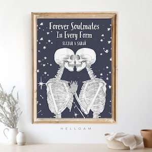 Benutzerdefinierte Skelett Illustration, personalisierte Paar Druck Jahrestag, Verlobung Valentinstag Geschenkidee, niedliche Wanddekor, Retro Ästhetik