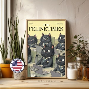 Impresión de gato, regalo para ella, decoración del hogar, póster de inauguración de la casa, arte mural, gato negro, decoración de pared de cocina, ilustración retro vintage peculiar, EE. UU.