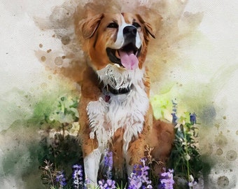 Watercolor Pet Portrait Painting,, Personalised Pet Portrait, Pet Illustration, Custom Dog Portrait Drawing, Pet Memorial Gift, Pet Loss