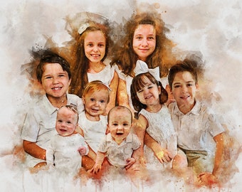 Retrato familiar en acuarela a partir de la fusión de varias fotos, regalo de aniversario para padres, regalo por la pérdida de seres queridos, regalo del Día del Padre, combinar