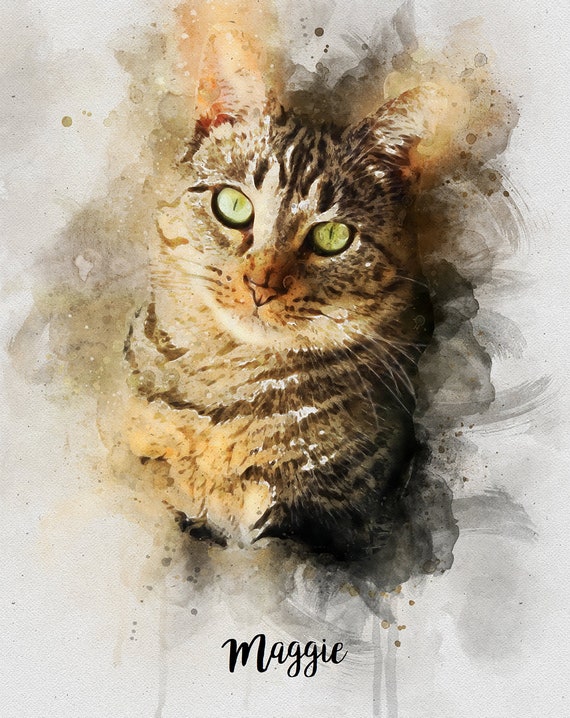 Custom cat portrait,,Custom pet portrait, Cat portrait, Cat memorial, Portrait from photo, Custom cat painting Cat lover gift, Pet loss gift