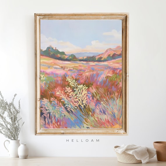 Abstract Wall Decor, Peaceful bedroom art, vintage Landscape, Vintage Print, calm bedroom decor, home decor Wildflowers field Wall Art Print