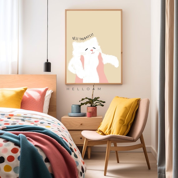Cute Cat, therapist office decor, Home Decor, Art Print, Cat Illustration. Printable Art, Home decor Poster, Funny Cat print - 283