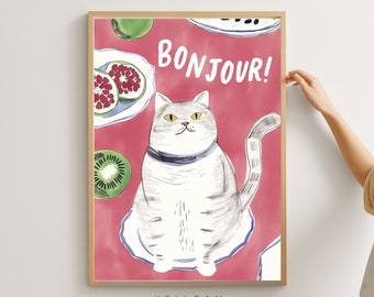 cat wall art, Trendy wall art, trendy wall prints, pink wall art, Retro Trendy Wall Art, College Apartment Decor, coquette room decor