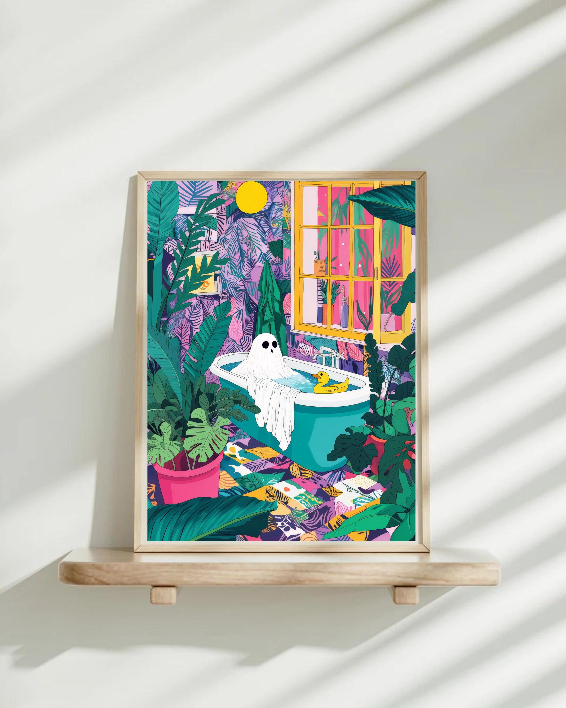 YFCLDPH Quadro Su Tela Dark Academia - Fantasma Che Legge Sul Water - Decorazione Murale Umoristica Per Bagno 61x91 Cm