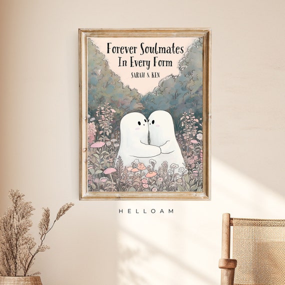 Cute ghost Poster Horror Spooky Cute Wall Art Halloween Poster Personalized Couple Print ghost art vintage Cute Wall decor Retro Aesthetic