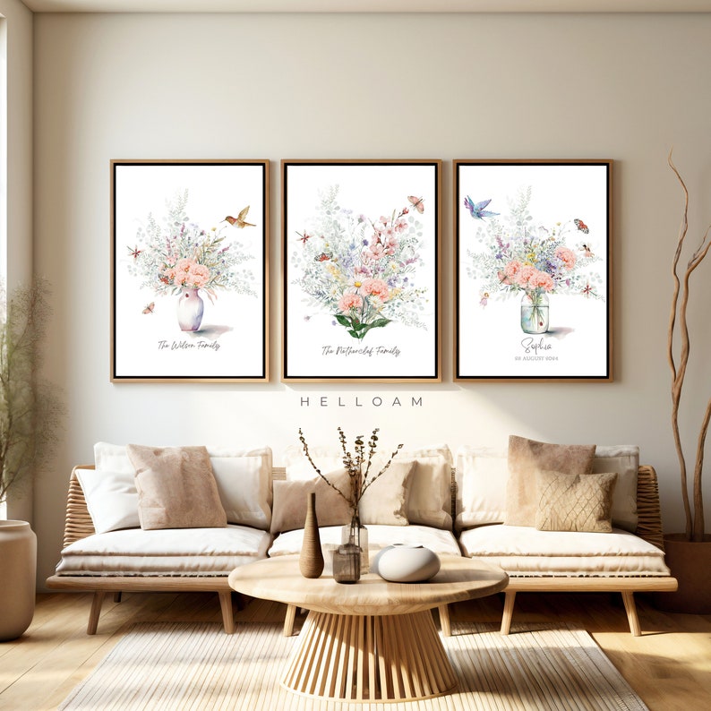 Birth Flower Family Bouquet, Personalised Watercolour Birth Flower Print, Wall Art, Birthday Gift, Minimalist Home Decor, Personalised gift image 4