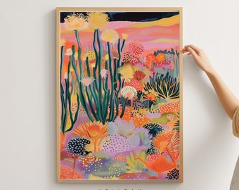 Impression d'art occidental, art mural rétro vintage, impressions botaniques, art mural moderne du milieu du siècle, art mural coucher de soleil, art mural matisse, décoration maximaliste