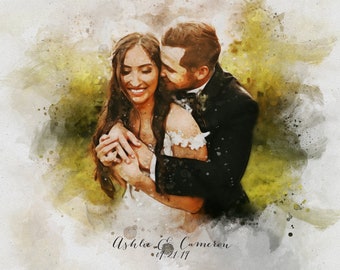 Custom Couple Portrait Watercolor,,Gift for her, Painting From Photo, Wedding illustration, Custom wedding portrait From Photo, personalized