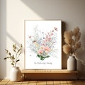 Birth Flower Family Bouquet, Personalised Watercolour Birth Flower Print, Wall Art, Birthday Gift, Minimalist Home Decor, Personalised gift