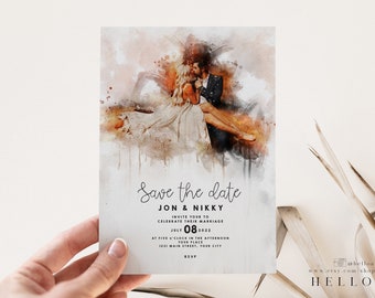 Modern Save The Date Template, Modern Save Our Date, Black and White Photo, Save the Date Template, Printable Save The Date, couple painting