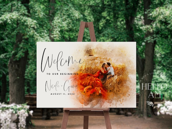Wedding Welcome Sign Watercolour Couple Portrait,, Photo Wedding
