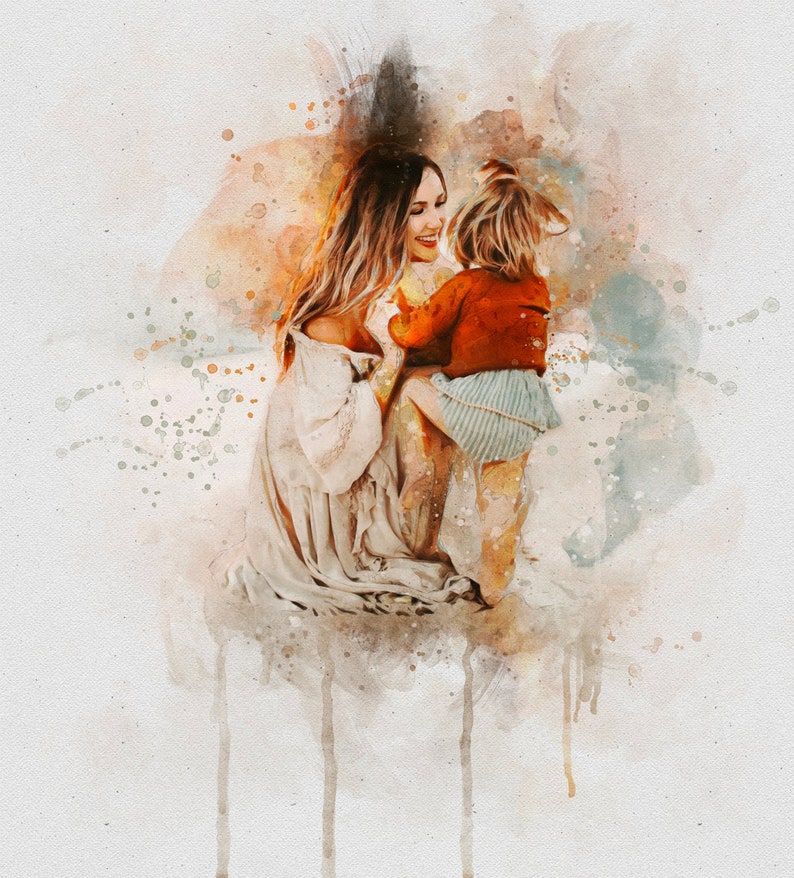 Custom Mother Daughter Illustration,, Mom Daughter, custom mother daughter art, Family Portrait, Custom Family Portrait Painting_Art image 1
