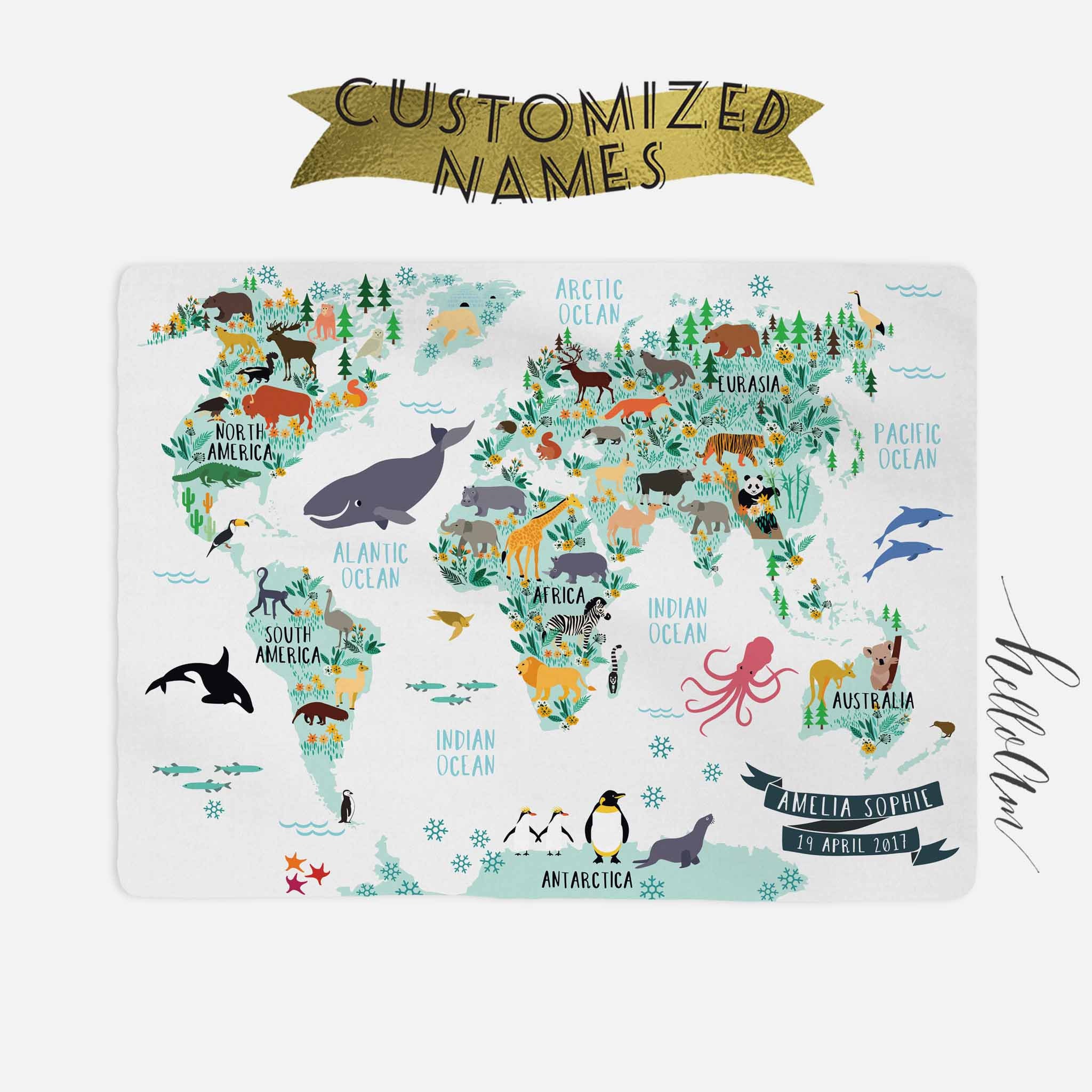Personalized Baby Blanket world map blanket Baby blanket Etsy