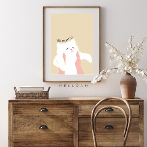 May include: A beige background with a white cat with pink hands holding it up. The text "BEST THERAPIST" is above the cat. The text "HELLOAM" is below the cat.