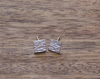 Hammered Square Silver Earrings