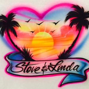 Love Couples Heart w/ Name | Custom Airbrush Shirt | Gift Idea | Couple Vacation Goals | Anniversary | Marriage | Couples | Matching shirt