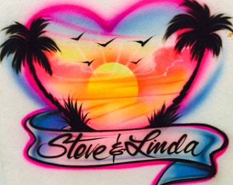 Love Couples Heart w/ Name | Custom Airbrush Shirt | Gift Idea | Couple Vacation Goals | Anniversary | Marriage | Couples | Matching shirt