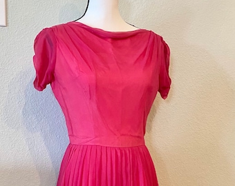 Vintage Fushia Chiffon Dress, 50/60s Spector & Shanler New York, Chiffon party dress, metal zipper