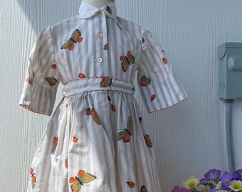 Vintage girls Dress,  Original Alyssa Frock, Young girls Lady Bug and Butterfly dress, 50s kids fashion, lined full skirt