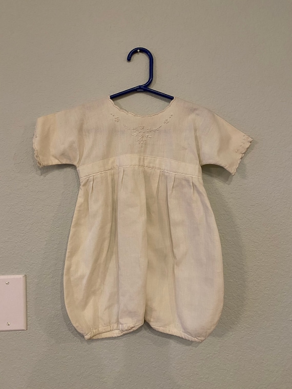 Antique Embroidered Baby Romper, cream corduroy Toddl… Gem