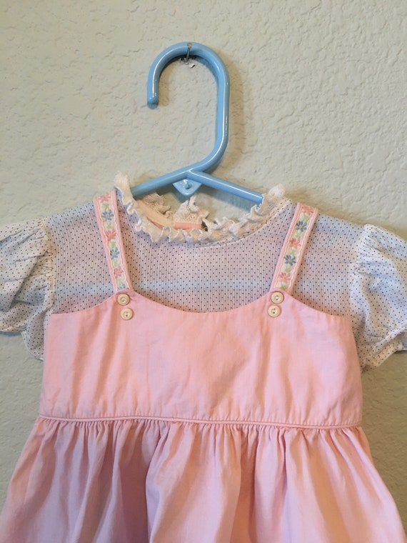 Vintage Baby Dress, Apron style girls dress, Pink… - image 4