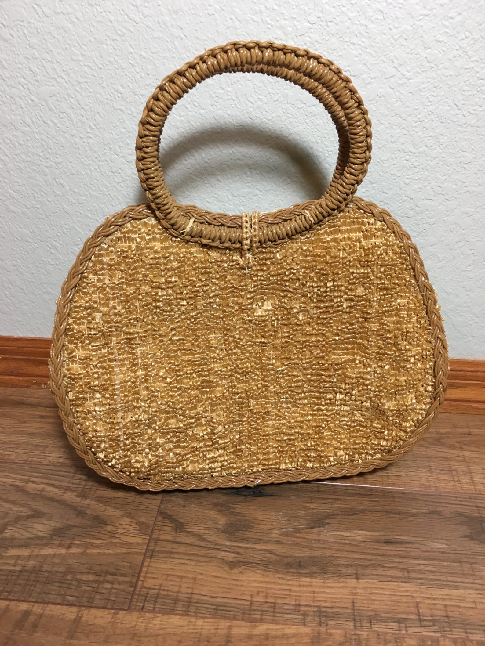 Vintage Raffia Summer Purse 50s Raffia Floral Handbag Retro Etsy