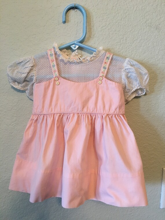 Vintage Baby Dress, Apron style girls dress, Pink… - image 1