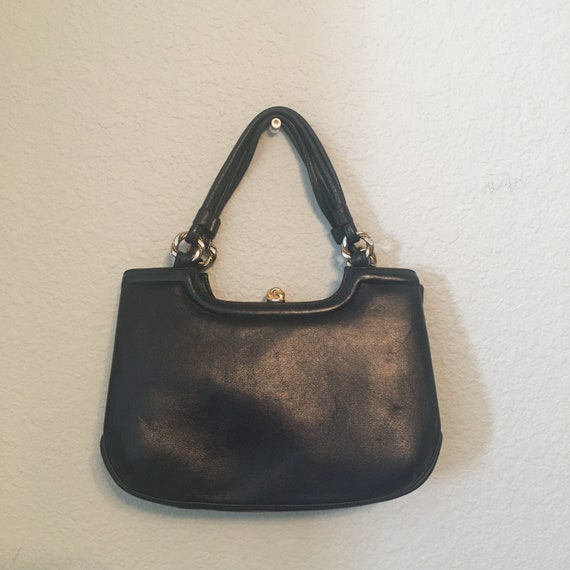 Vintage MM Navy Blue Leather purse, Morris Moskow… - image 1
