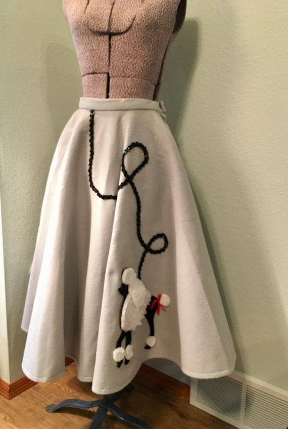 Vintage 50s Poodle Skirt, Wool felt circle skirt,