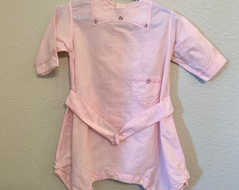 Antique Baby Romper, Toddler playsuit, Embroidered flowers, pink vintage onsesie
