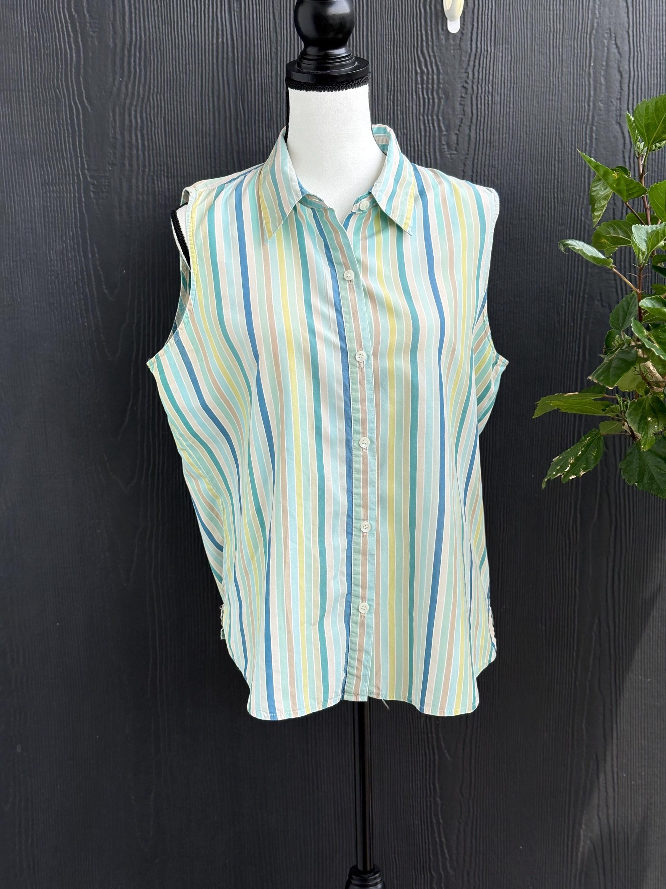 Chemise Liz Claiborne Femme M - Manches Longues Bleu Rayé - Coton Stretch