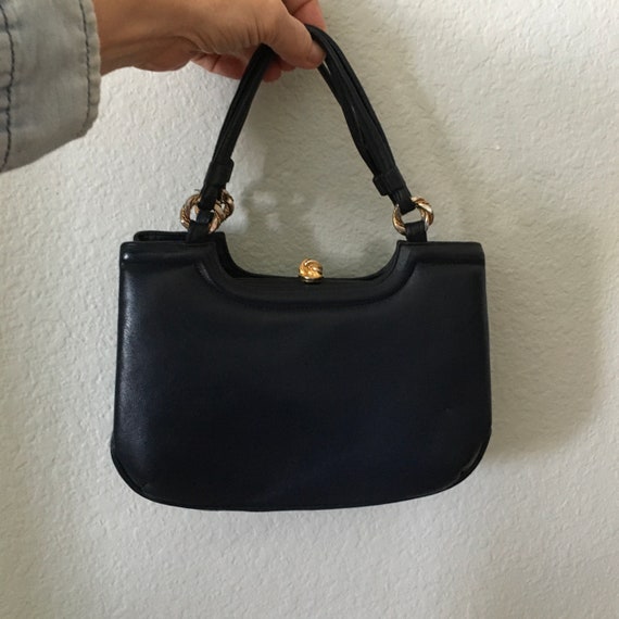 Vintage MM Navy Blue Leather purse, Morris Moskow… - image 5