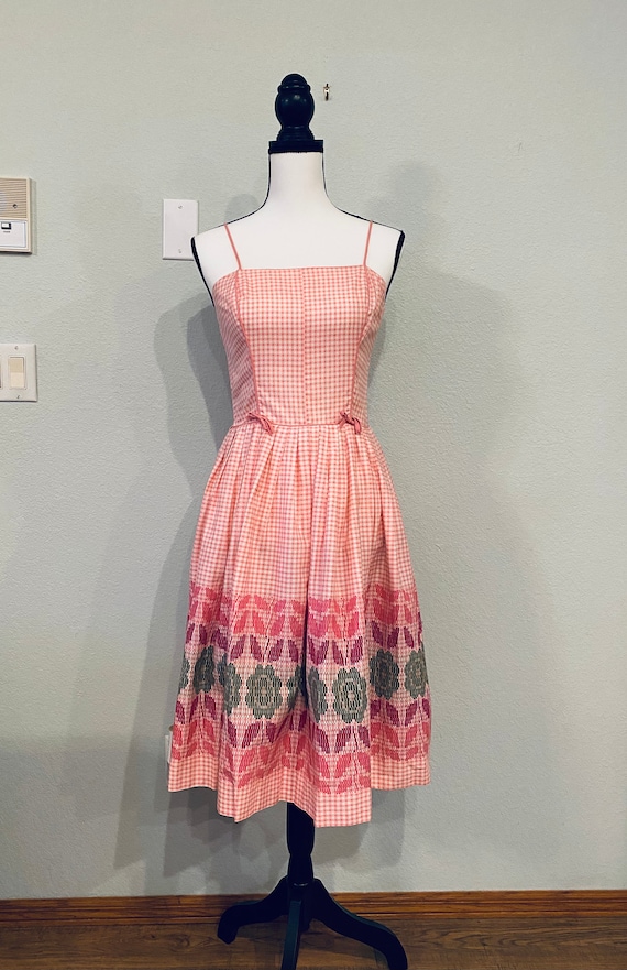 Vintage 50s Gingham Sundress, Mode O'day Pink Floral Dress - Etsy