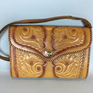 Bolso vintage, bolso de cuero hecho a mano, bolso bohemio hippie con estampado floral, bolso marrón para festivales