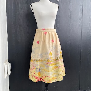 Vintage Emesse Skirt, Made in France, Parisian skirt, 70s designer skirt, watercolor print, 70 skirt