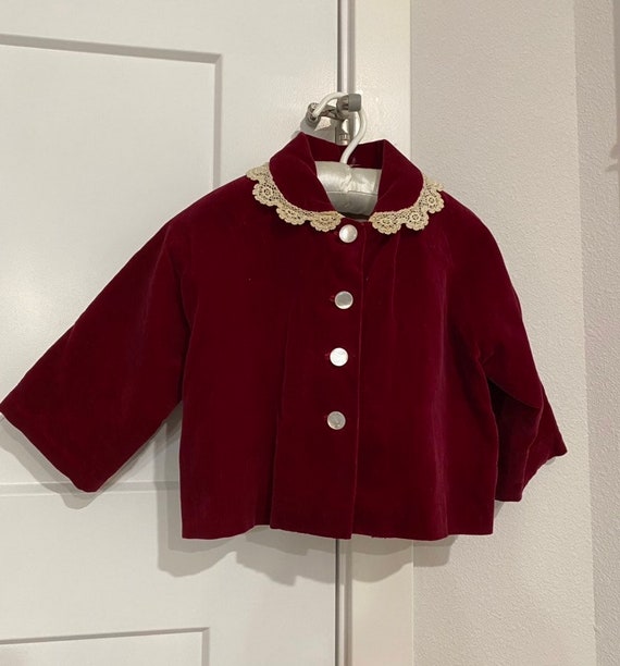 Vintage Baby/Toddler Velvet Coat, Burgundy antique