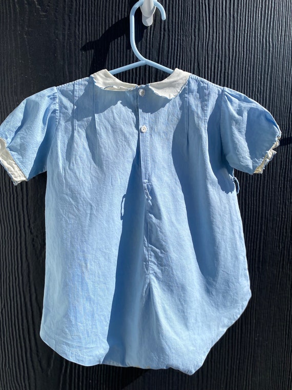 Antique Baby Romper, Blue handmade roper, embroid… - image 4