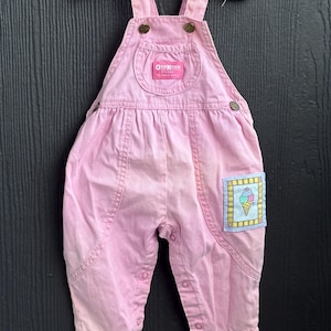 Vintage Oshkosh B&#39;Gosh Overalls, Vtg Baby Pink Corduroy pants, 90s Oshkosh clothing, Ice Cream Cone Applique overalls,