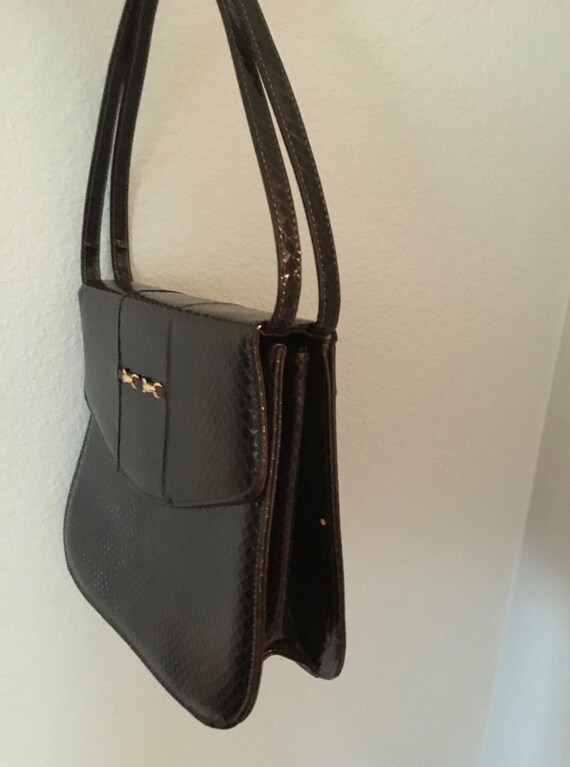 Brown faux top croc handbag